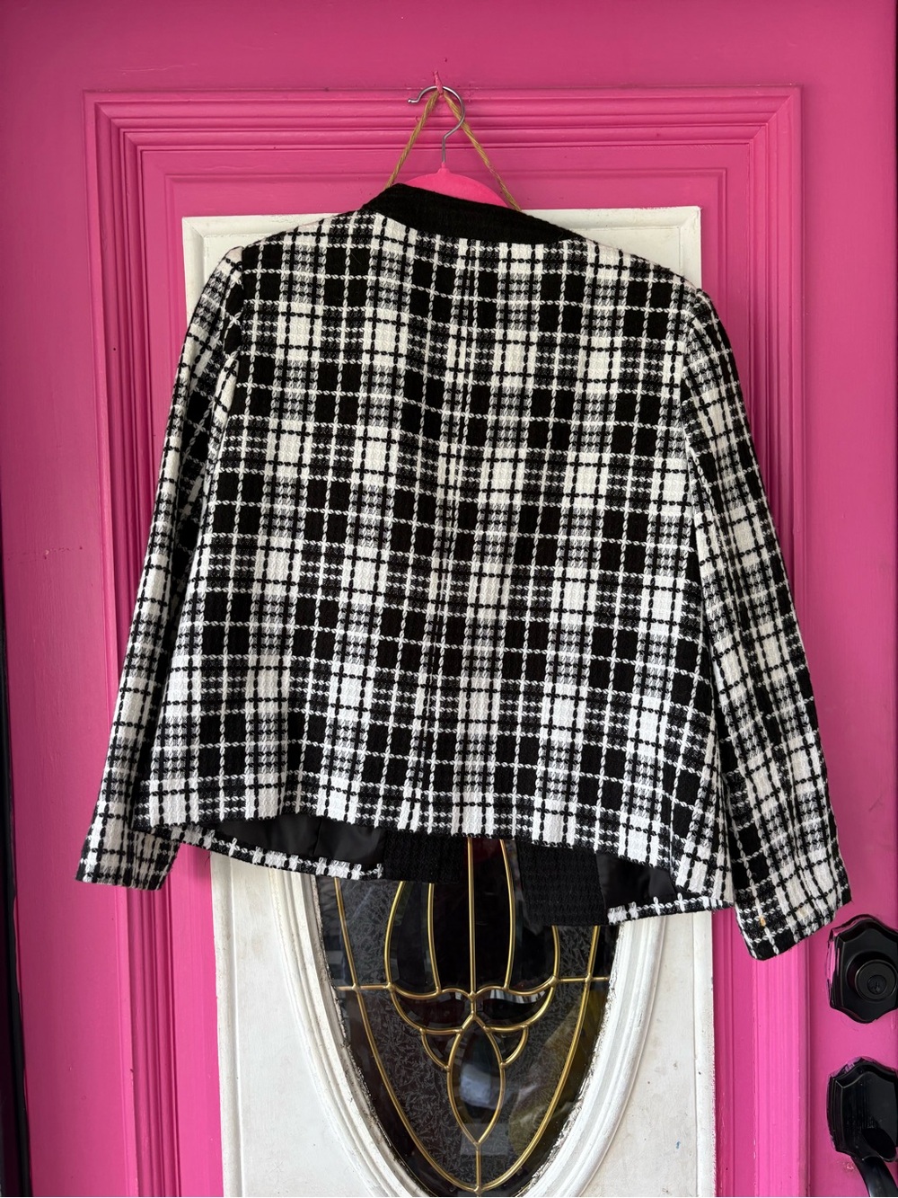 Southern Lady Black & White Plaid Tweed Open-Front Jacket - Picture 6 of 6